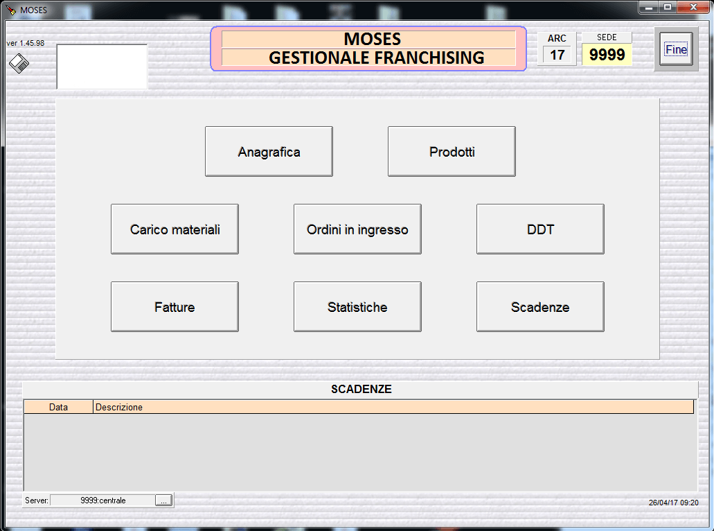 Programma Software sistema Gestionale Moses per franchising menu