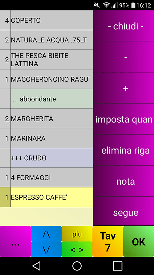 Programma Software sistema Gestionale camerieri SirioTrade menu