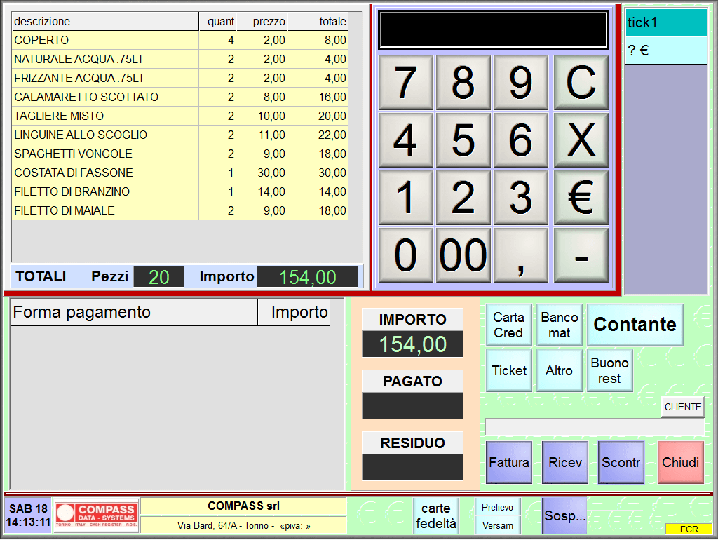 Programma Software sistema Gestionale SirioTrade Ristorante pagamento