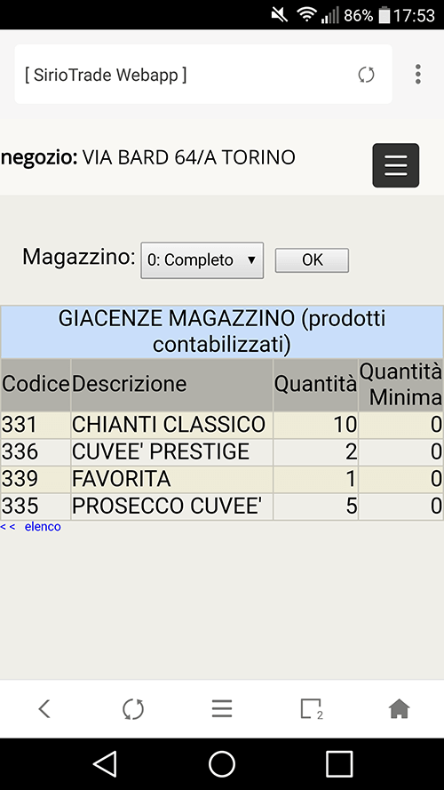 Programma Software sistema Gestionale SirioTrade controllo giacenza magazzino
